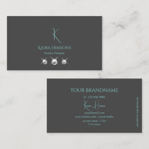 Modernes Schlicht Grau Aquamarin mit Monogram und  Visitenkarte