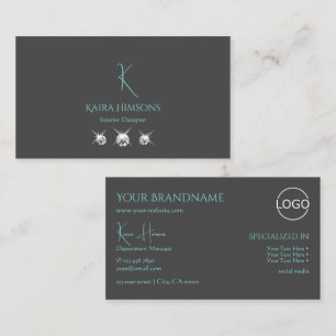 Modernes Schlicht Grau mit Monogram Logo und Juwel Visitenkarte