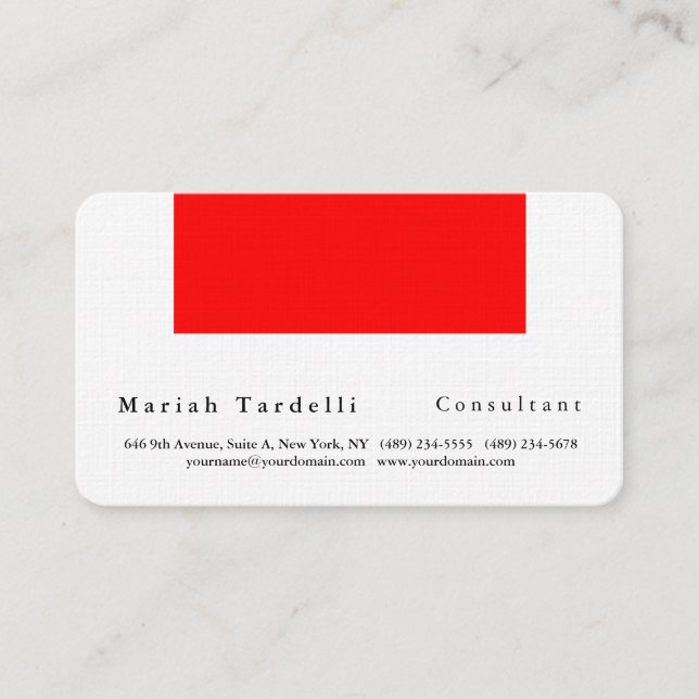 Modernes Schlichtes Elegantes Minimalistisches Rot Visitenkarte (Vorderseite)