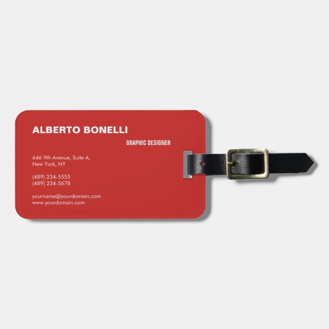 Modernes Schlichtes Minimalistisches Rotes Weiß Be Gepäckanhänger (Vorderseite horizontal)