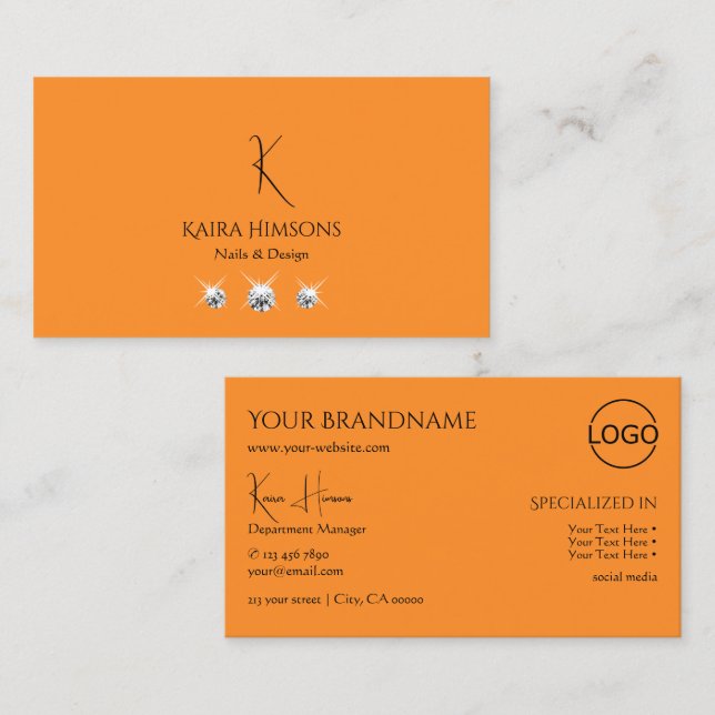 Modernes Schlichtes Orange mit Monogram Logo und J Visitenkarte (Vorne/Hinten)