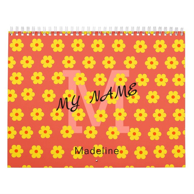 Modernes, schlichtes, orangefarbenes Blume Monogra Kalender (Titelbild)