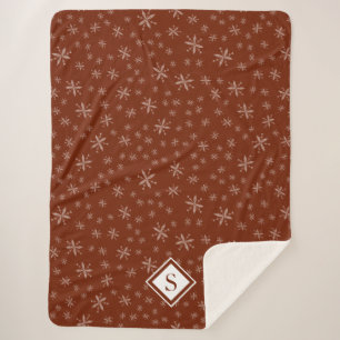 Modernes Schneeflockenmuster auf Mit Monogramm Rot Sherpadecke