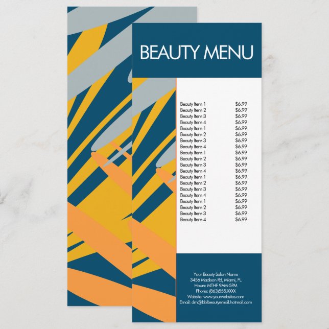 Modernes Schönheitsmenü für tropisches Muster Menükarte (Vorne/Hinten)