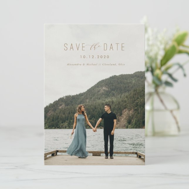 Modernes Schreiben Save the Date Taupe (Stehend Vorderseite)