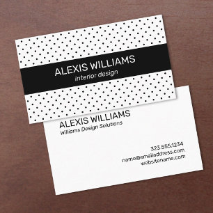 Modernes Schwarz auf weißem Polka Dots Black Strip Visitenkarte