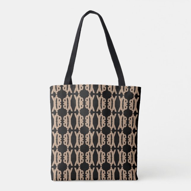 Modernes Schwarz-Beige-Formmuster Tasche (Rückseite)
