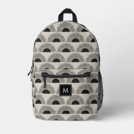 Modernes Schwarz/Beige Sunset Abstrakt Art Monogra Bedruckter Rucksack