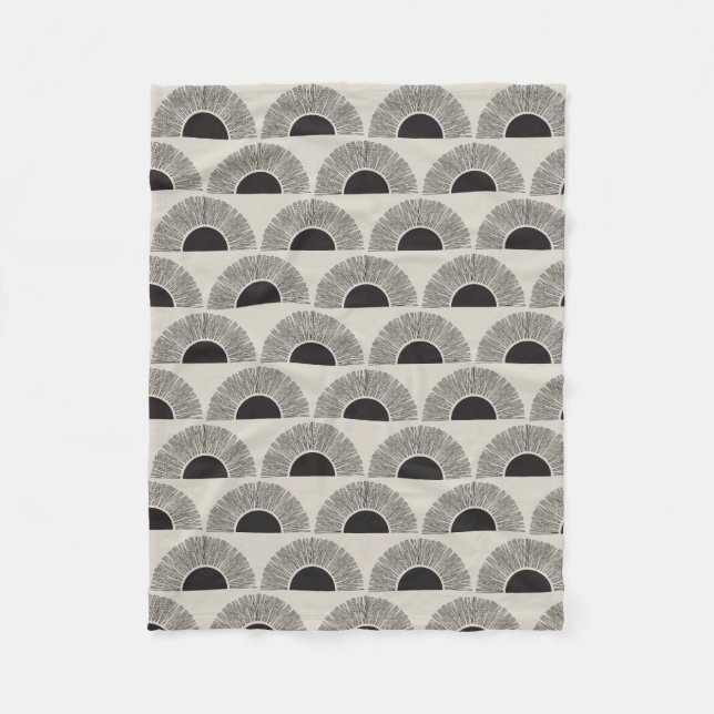 Modernes Schwarz & Beige Sunset Abstrakt Art Muste Fleecedecke (Vorderseite)
