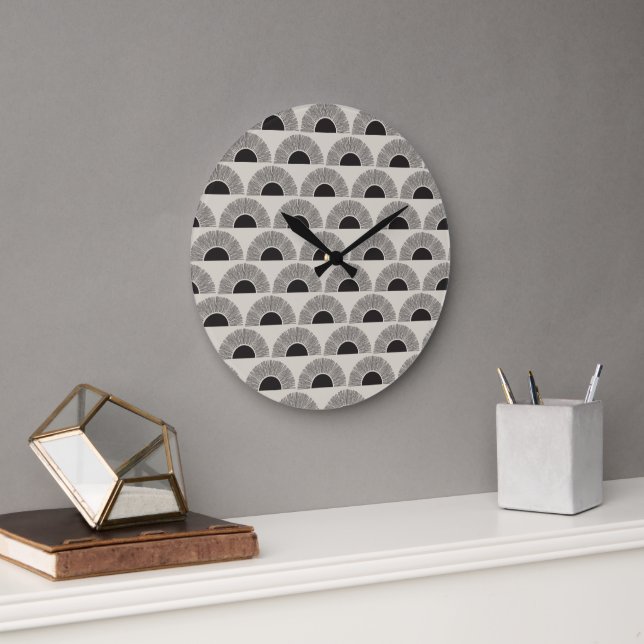 Modernes Schwarz & Beige Sunset Abstrakt Art Muste Große Wanduhr (Büro)