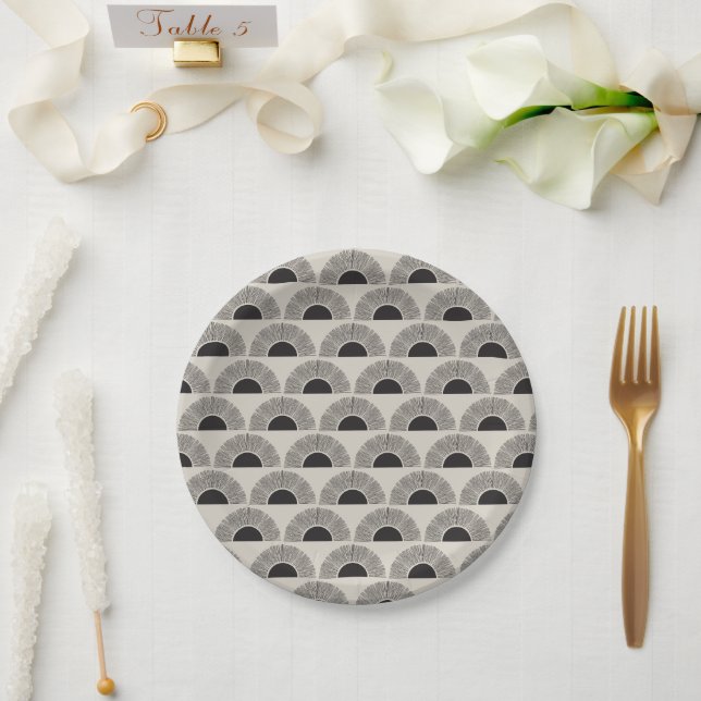 Modernes Schwarz & Beige Sunset Abstrakt Art Muste Pappteller (Hochzeit)
