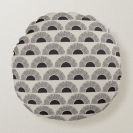 Modernes Schwarz & Beige Sunset Abstrakt Art Muste Rundes Kissen
