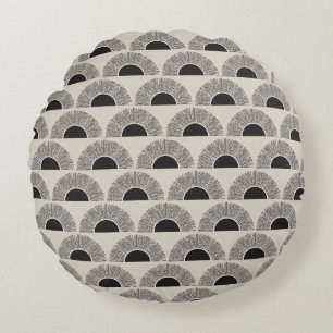 Modernes Schwarz & Beige Sunset Abstrakt Art Muste Rundes Kissen
