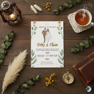 Modernes Schwarz-Braun mit Foto-Hochzeit Einladung