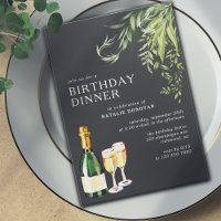 Modernes Schwarz | Champagne Greenery Geburtstagse