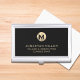 Modernes, schwarz gebürstetes Metallic-Gold-Monogr Visitenkarten Dose (Von Creator hochgeladen)