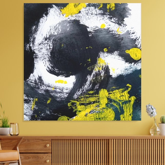 Modernes Schwarz/Gelb Abstrakt Leinwanddruck (Insitu (Wohnzimmer))