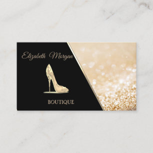 Modernes Schwarz, Glittery Bokeh, High Heel Visitenkarte