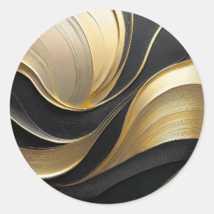 Modernes Schwarz/Gold-Abstrakt Runder Aufkleber