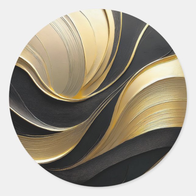 Modernes Schwarz/Gold-Abstrakt Runder Aufkleber (Vorderseite)