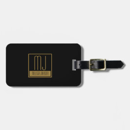 Modernes Schwarz-Gold-Anfangsmonogramm Gepäckanhänger