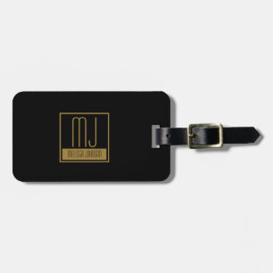 Modernes Schwarz-Gold-Anfangsmonogramm Gepäckanhänger