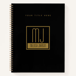 Modernes Schwarz-Gold-Anfangsmonogramm Notizbuch