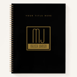 Modernes Schwarz-Gold-Anfangsmonogramm Notizbuch