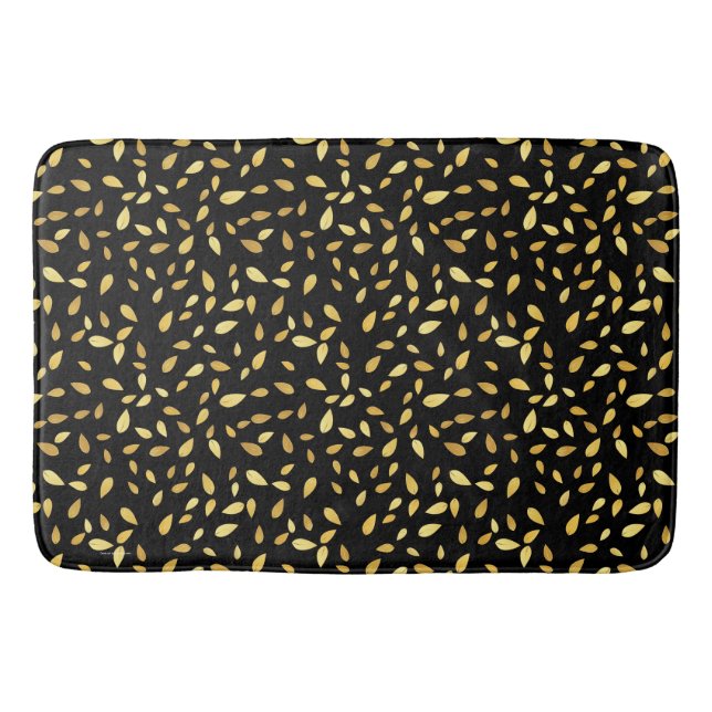 Modernes Schwarz-Gold-Blätter Illustriertes Muster Badematte (Vorderseite)