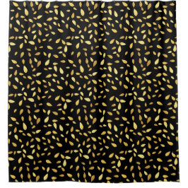 Modernes Schwarz-Gold-Blätter Illustriertes Muster Duschvorhang