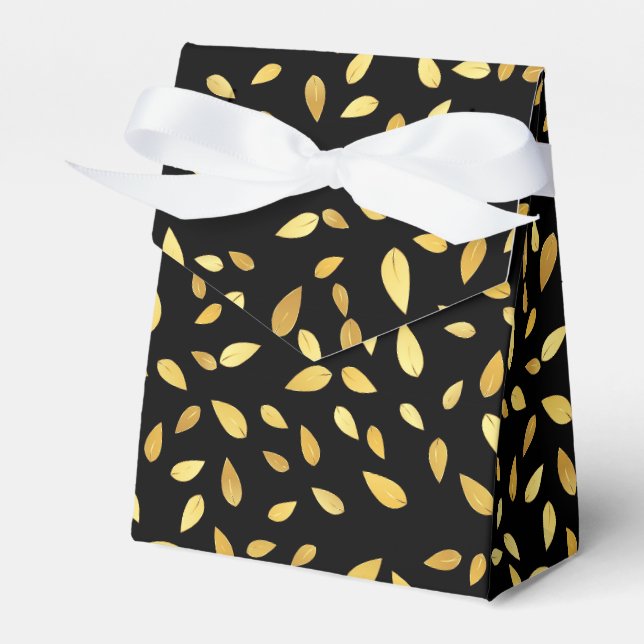 Modernes Schwarz-Gold-Blätter Illustriertes Muster Geschenkschachtel (Vorderseite)