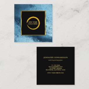 Modernes Schwarz-Gold-Blau-Eis-einfaches Logo Quadratische Visitenkarte