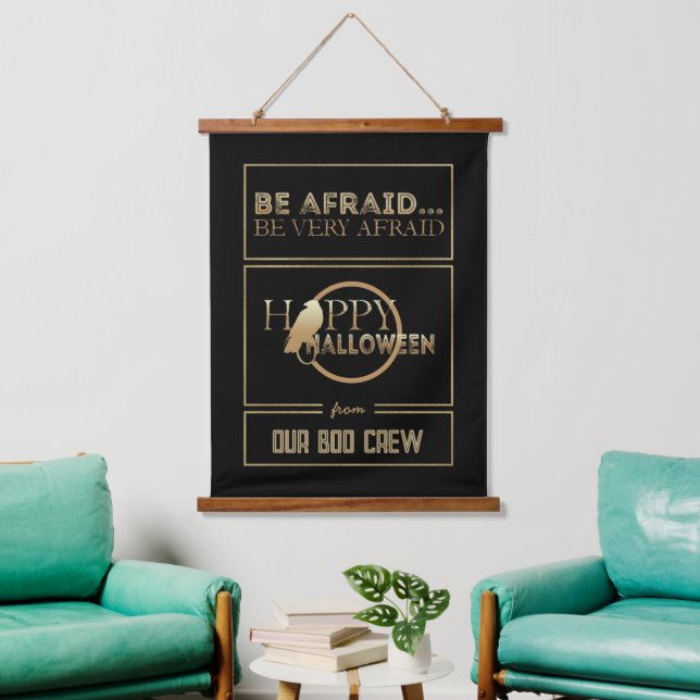 Modernes Schwarz-Gold-Chic Adult Happy Halloween Wandteppich Mit Holzrahmen (Wohnzimmer)