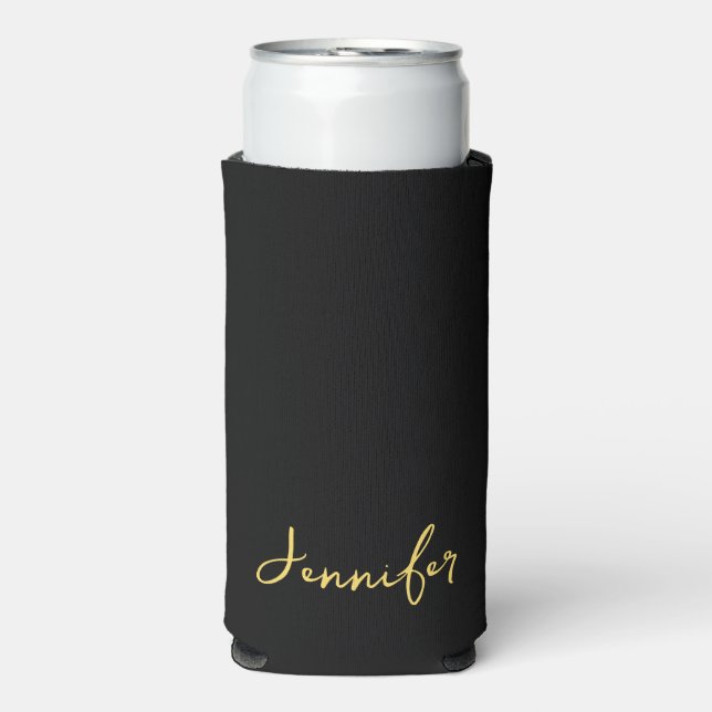 Modernes Schwarz-Gold-Chic-Script Personalisiert Selters Dosenkühler (Seltzer Vorderseite)