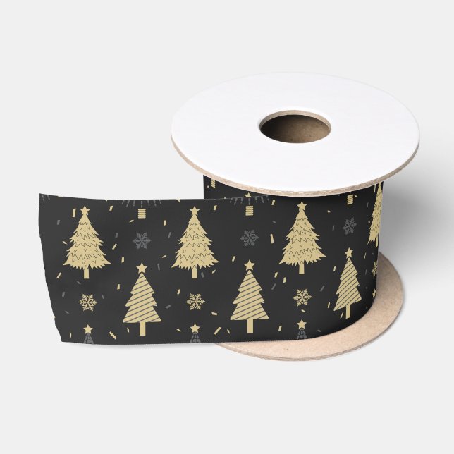 Modernes Schwarz & Gold Elegantes Weihnachtsbaummu Satinband (Spule)
