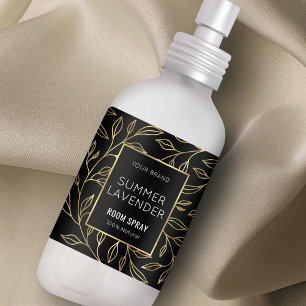 Modernes Schwarz-Gold-Flora-Spray-Etikett für Flas