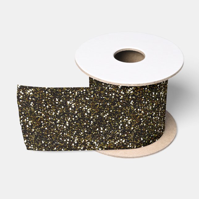 Modernes Schwarz-Gold-Glitzer Halloween Satinband (Spule)