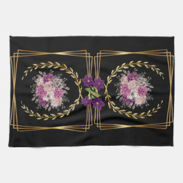 Modernes Schwarz Gold Lila floral Trendsetter Boho Geschirrtuch