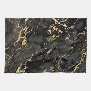 Modernes Schwarz-Gold-Marmor-Muster Geschirrtuch