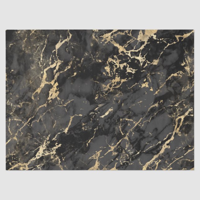 Modernes Schwarz-Gold-Marmor-Muster Seidenpapier (Vorderseite)
