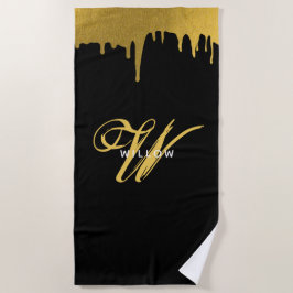 Modernes Schwarz/Gold Monogram-Vintages Skript Strandtuch