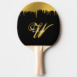 Modernes Schwarz/Gold Monogram-Vintages Skript Tischtennis Schläger