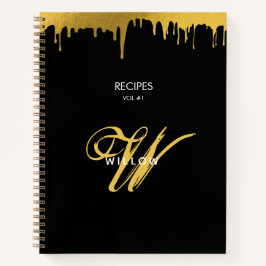 Modernes Schwarz & Gold Monogram Vintages Skriptre Notizbuch