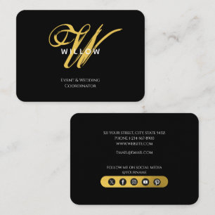 Modernes Schwarz/Gold Monogramm Visitenkarte