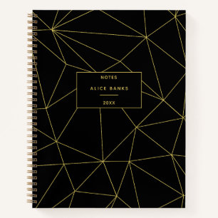 Modernes Schwarz & Gold-Stilftiges Monogramm Notizbuch