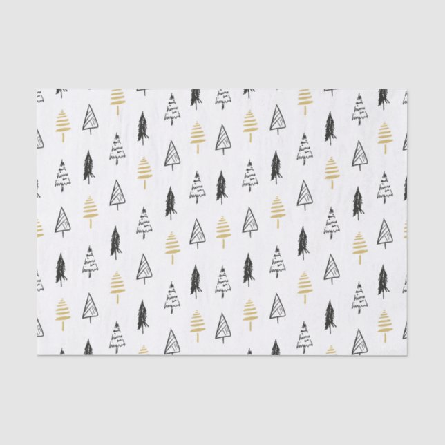 Modernes Schwarz & Gold Weihnachtsbaummuster Seidenpapier (Vorderseite)