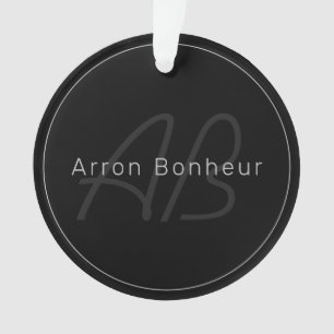 Modernes Schwarz & Grau Cooler Name und Monogram Ornament