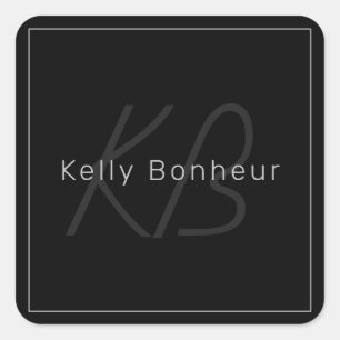 Modernes Schwarz & Grau   Cooler Name und Monogram Quadratischer Aufkleber