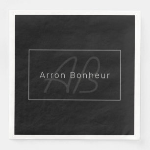 Modernes Schwarz & Grau Cooler Name und Monogram Serviette