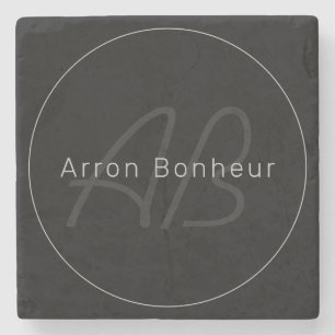 Modernes Schwarz & Grau Cooler Name und Monogram Steinuntersetzer
